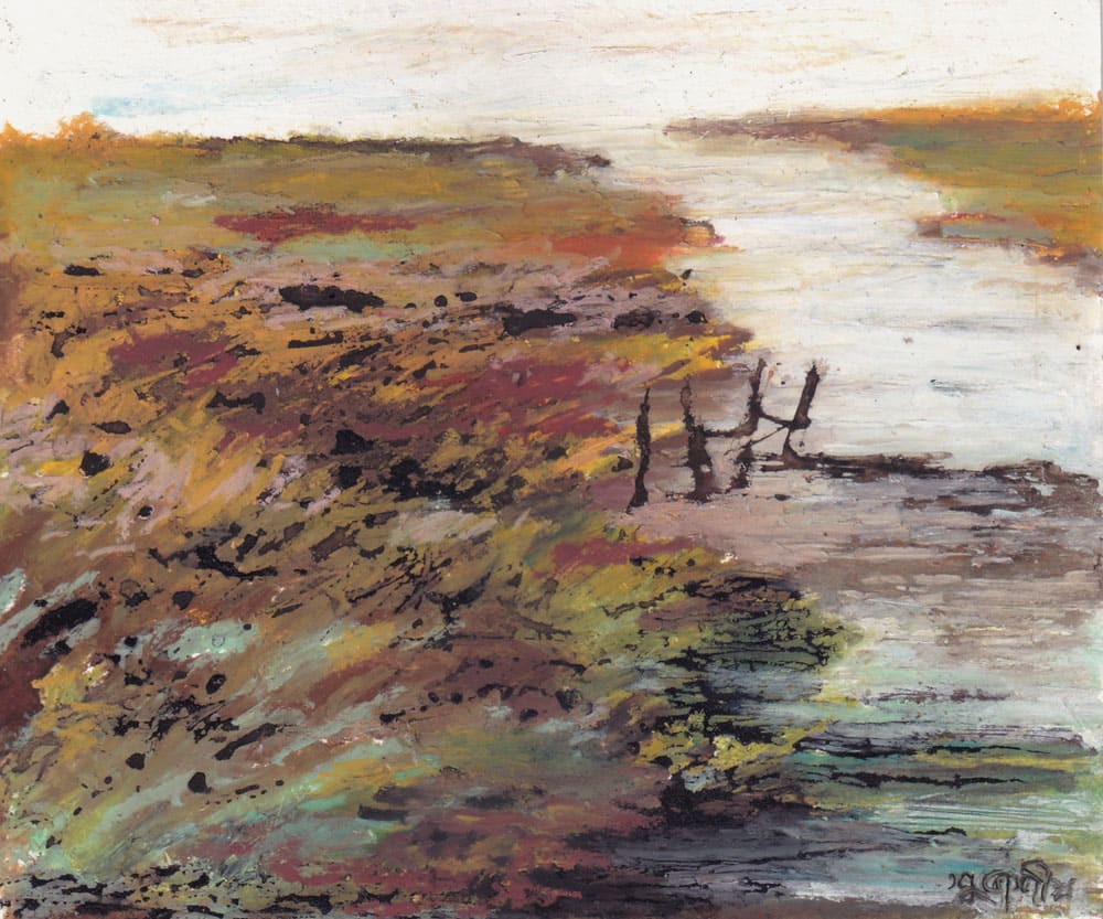 Painting of abstract landscape on paper