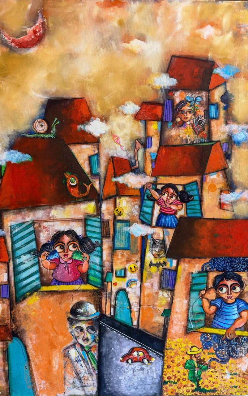 Painting of figures on canvas