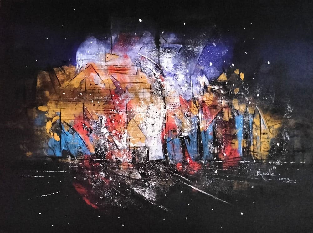 Abstract painting with acrylic on canvas