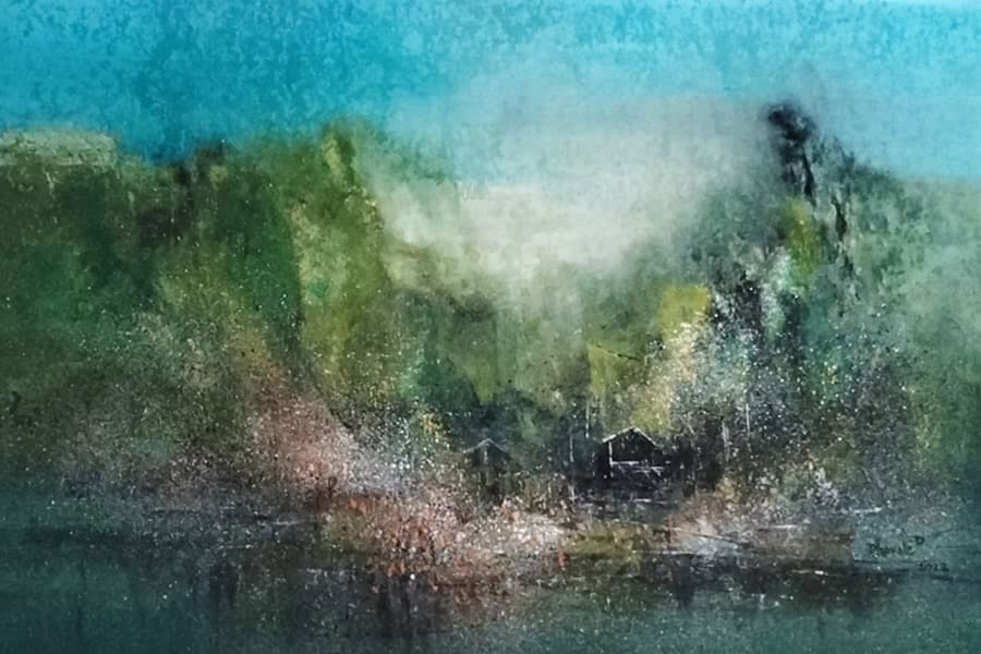 Abstract painting with acrylic on canvas
