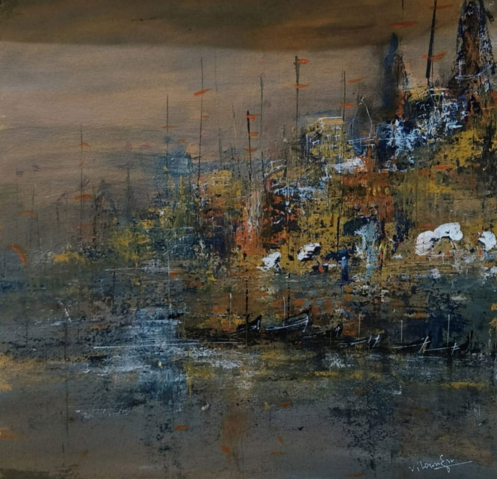 Painting of abstract Benaras with acrylic on paper