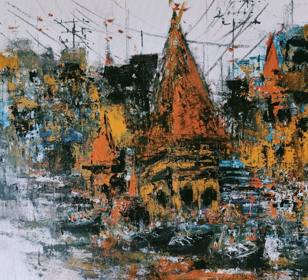 Painting of abstract Benaras with acrylic on paper