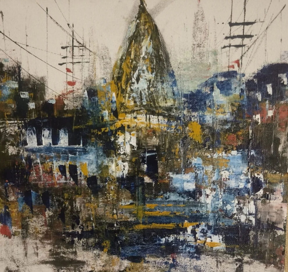 Painting of abstract Benaras with acrylic on paper