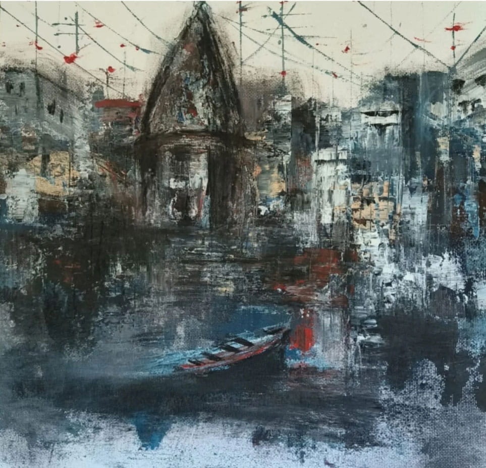Painting of abstract Benaras with acrylic on paper