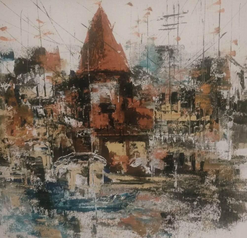 Painting of abstract Benaras with acrylic on paper