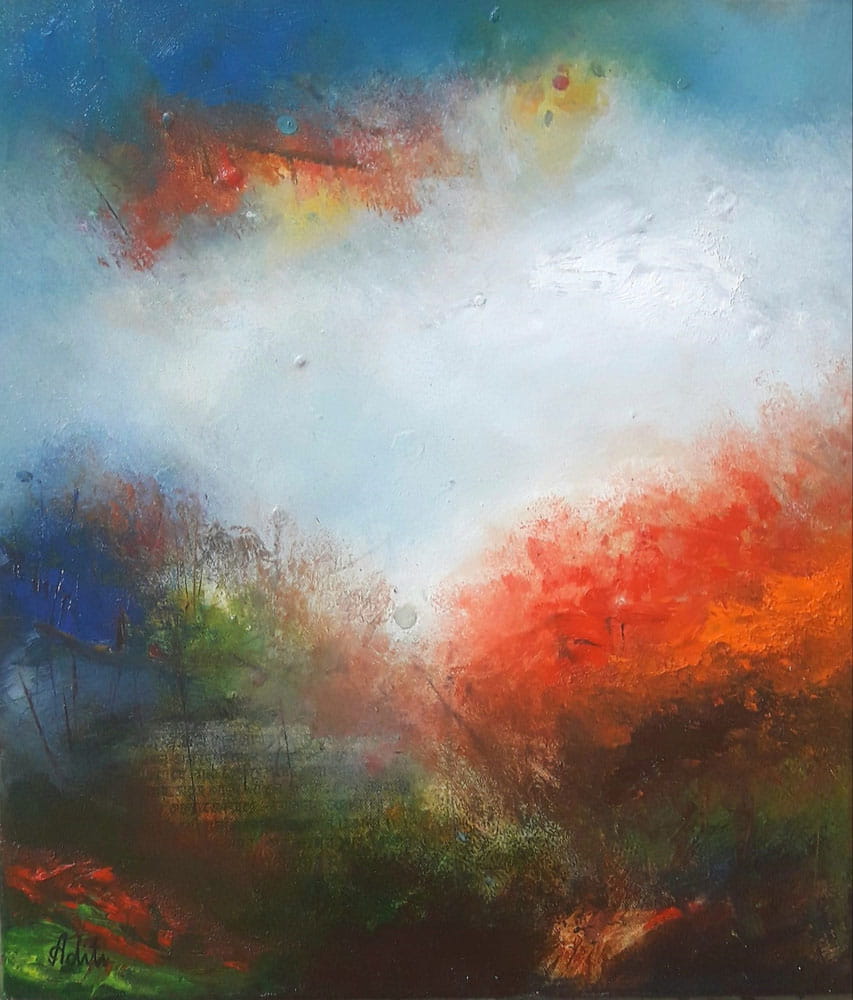 Painting of abstract theme with oil on canvas