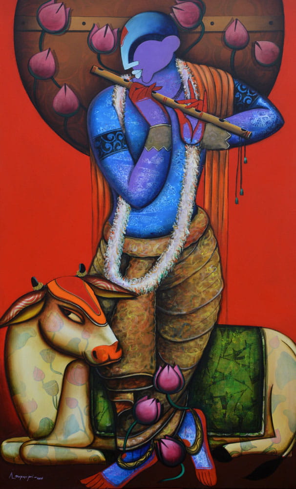Painting of Krishna on canvas