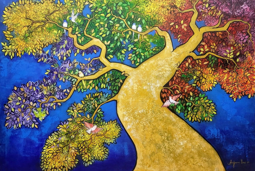 Painting of a tree with acrylic on canvas