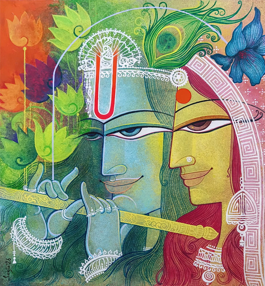 Painting of couple with acrylic on paper