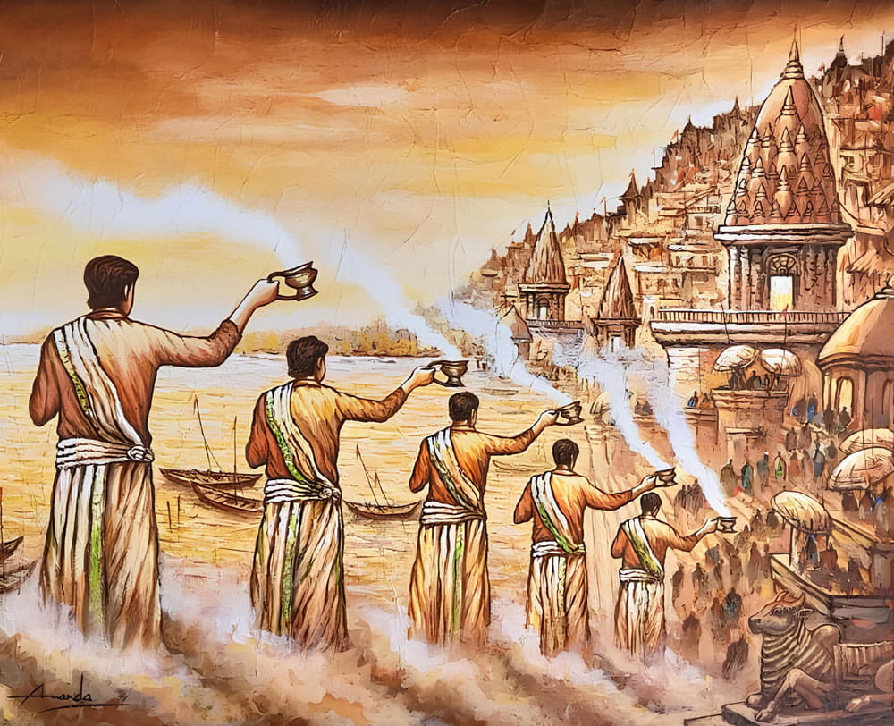 Painting of Benaras on canvas.