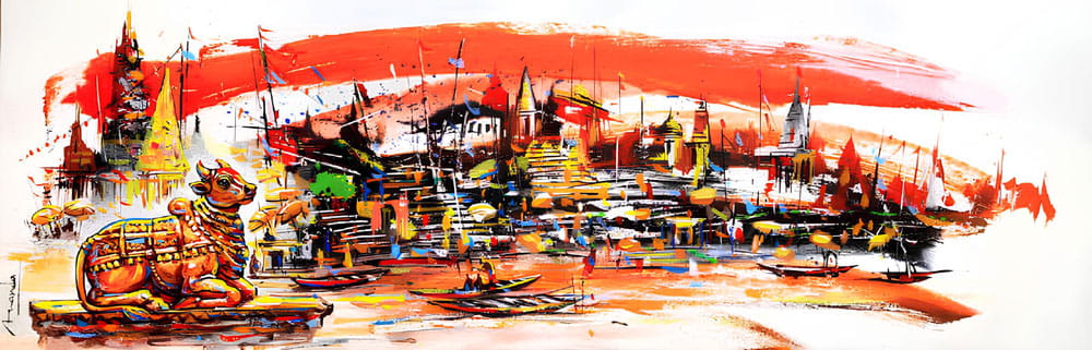 Painting of Benaras on canvas.
