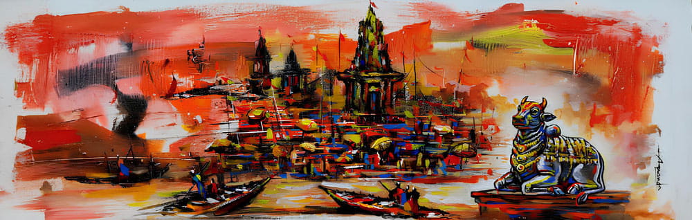 Painting of Benaras on canvas.