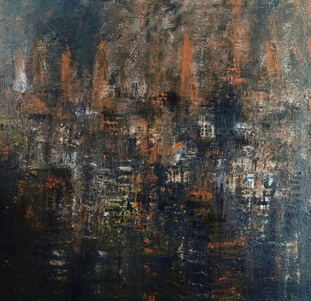 Painting on canvas of Benaras in abstract style