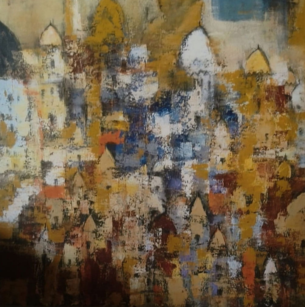 Painting on canvas of Benaras in abstract style
