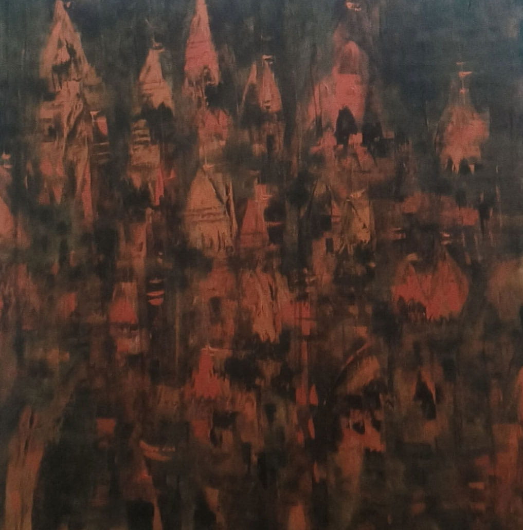 Painting on canvas of Benaras in abstract style