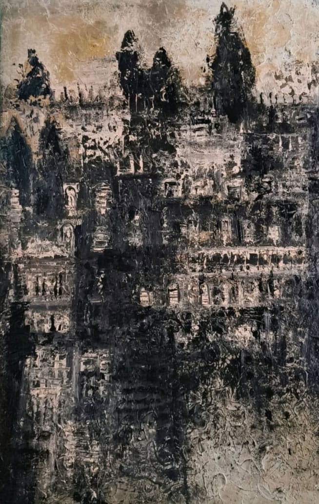 Painting of Benaras on canvas in abstract style