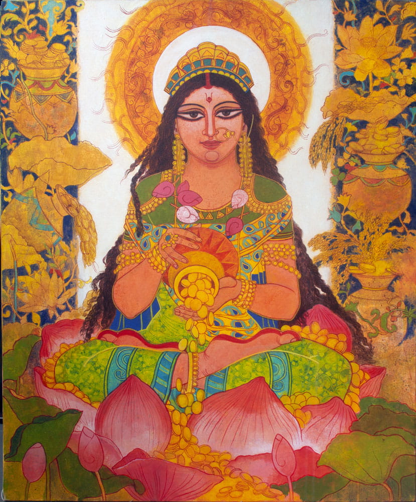 Painting of Goddess Lakshmi on canvas