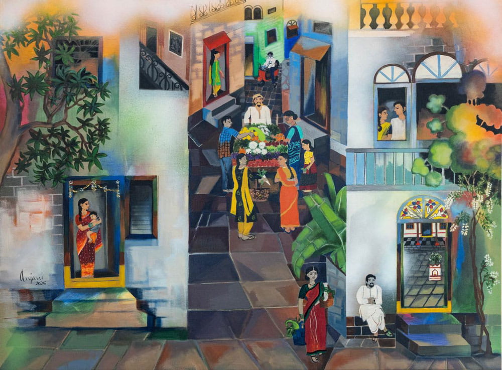 Painting of a street road on canvas