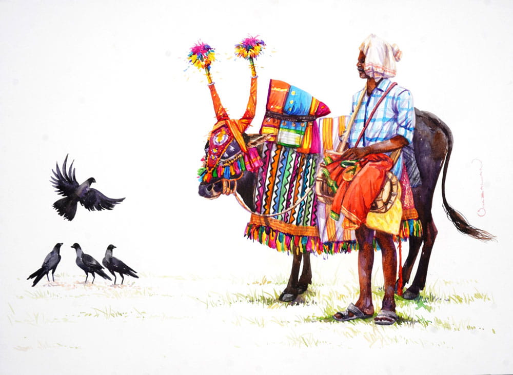 Figurative painting with watercolour on paper