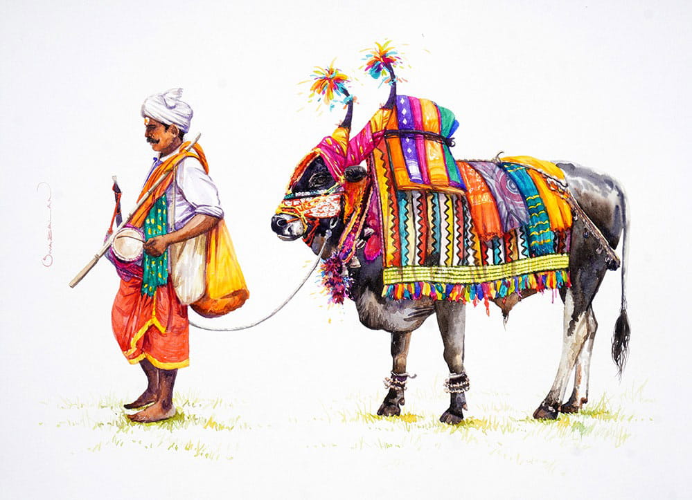 Figurative painting with watercolour on paper