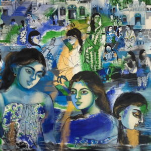 Holy Bath – Figurative Painting [ 30 X 30 inches ]