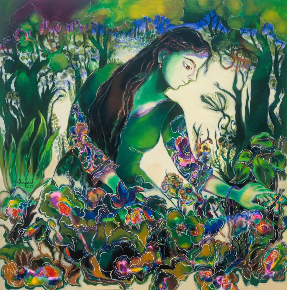 Painting of woman on canvas.
