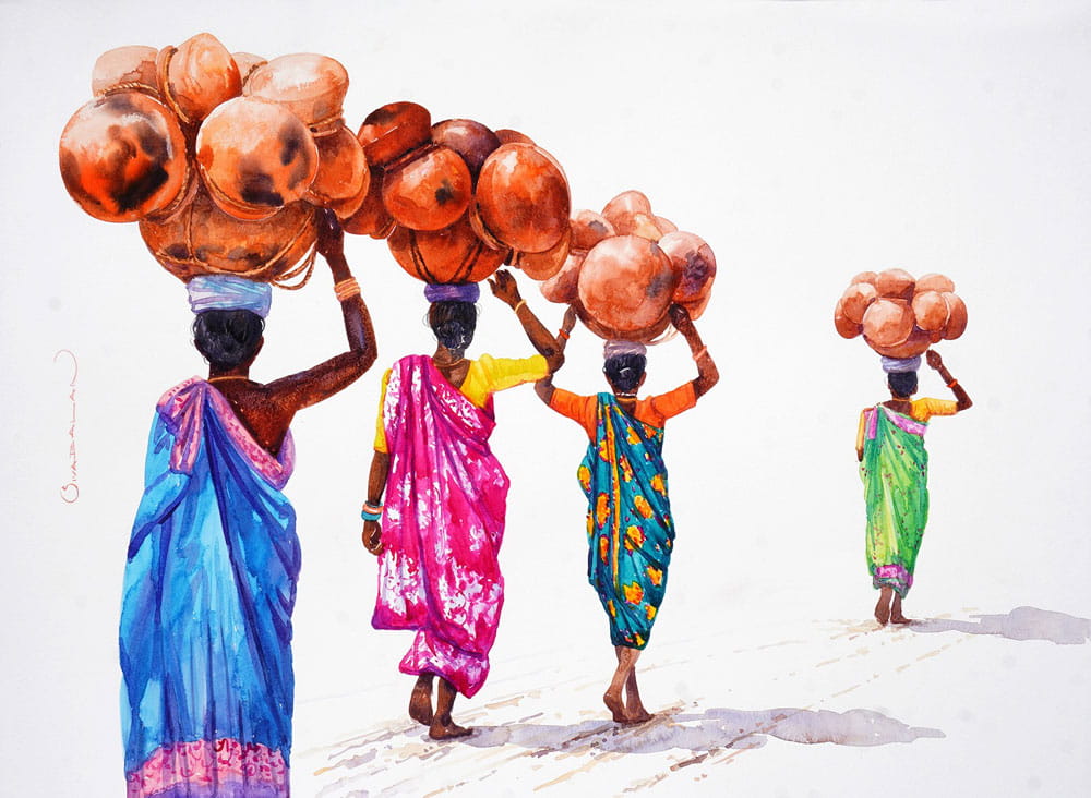 Figurative painting with watercolour on paper