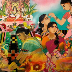 A Religious Ceremony – Figurative Painting [ 48 X 60 inches ]