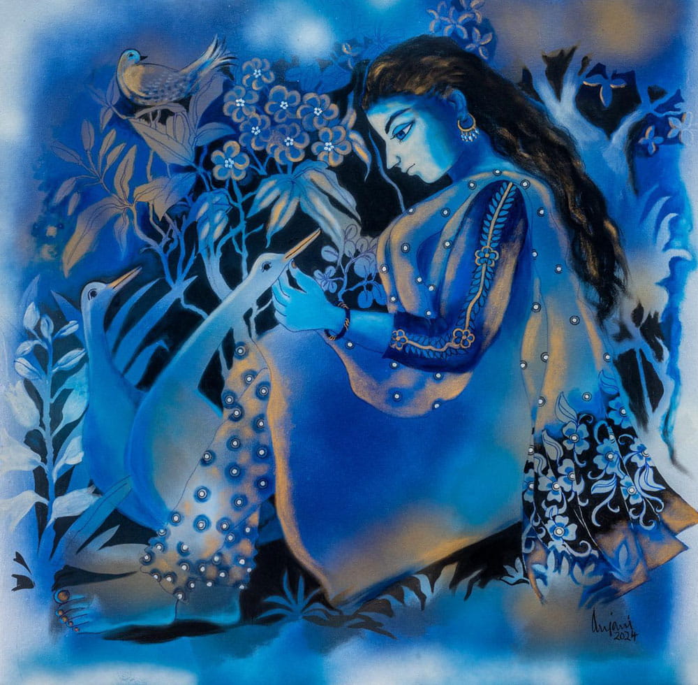 Painting of woman on canvas.