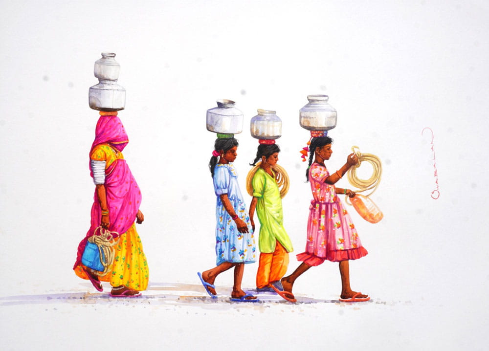 Figurative painting with watercolour on paper