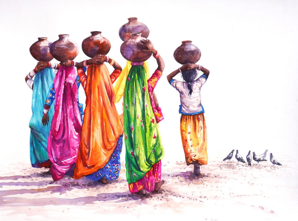 Figurative painting with watercolour on paper
