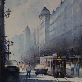 Painting of Kolkata cityscape on paper