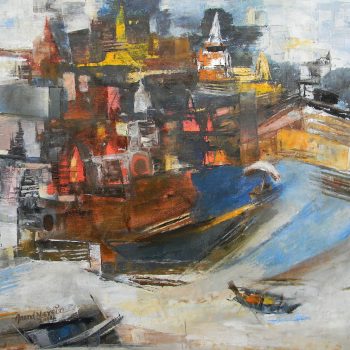 Painting with oil on canvas of abstract style Benaras