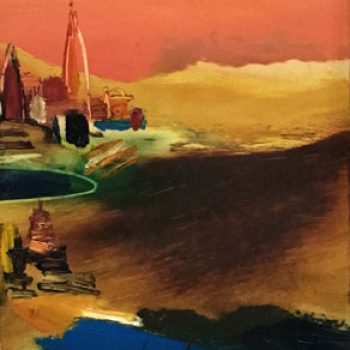 Abstract style Benaras with oil on canvas