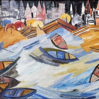 Abstract style Benaras with oil on canvas