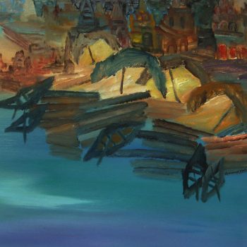 Abstract Benaras with oil on paper