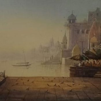 Painting of Benaras with watercolour on paper