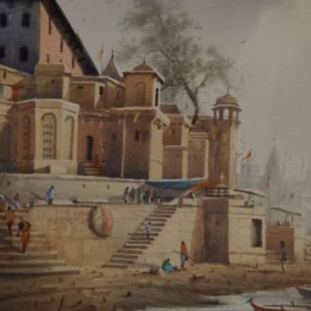 Painting of Benaras with watercolour on paper