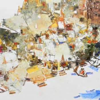 Painting of Benaras in abstract style with oil on canvas