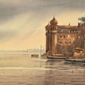 Painting of Benaras with watercolour on paper