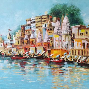 Painting of Benaras Ghat on canvas