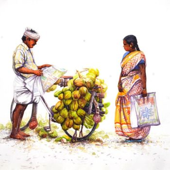 Figurative painting with watercolour on paper