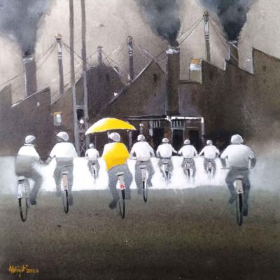 Painting of cycle theme on canvas