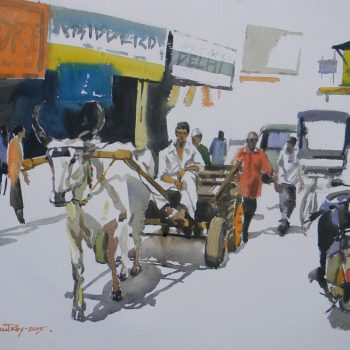 Painting of Delhi road with watercolour on paper