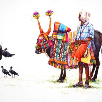 Figurative painting with watercolour on paper