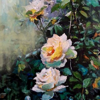 Painting of flowers on canvas board