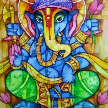 Painting of lord Ganesh on canvas