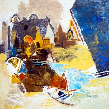 Painting of Benaras in abstract style with oil on canvas