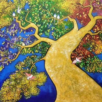 Painting of a tree with acrylic on canvas