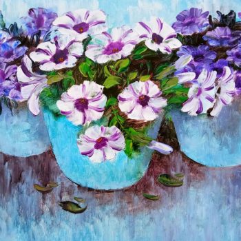 Painting of flowers with oil on canvas